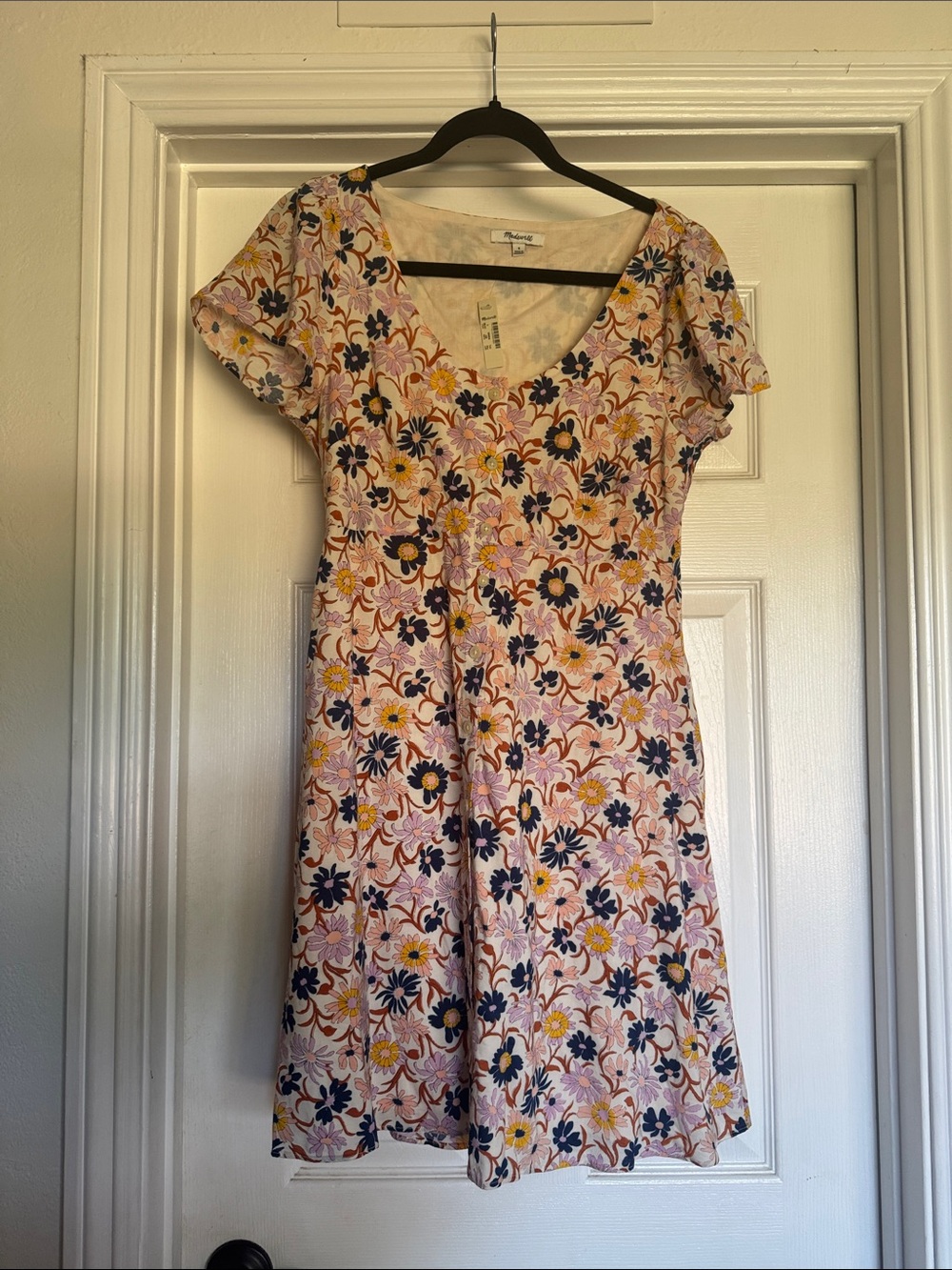 Madewell Pink Floral Scoop-Neck Short Sleeve Dress
